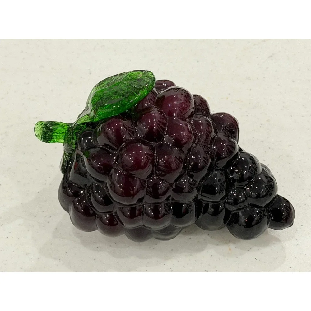 Art Glass Grapes Cluster Vintage Purple Fruit Sculpture Centerpiece 6